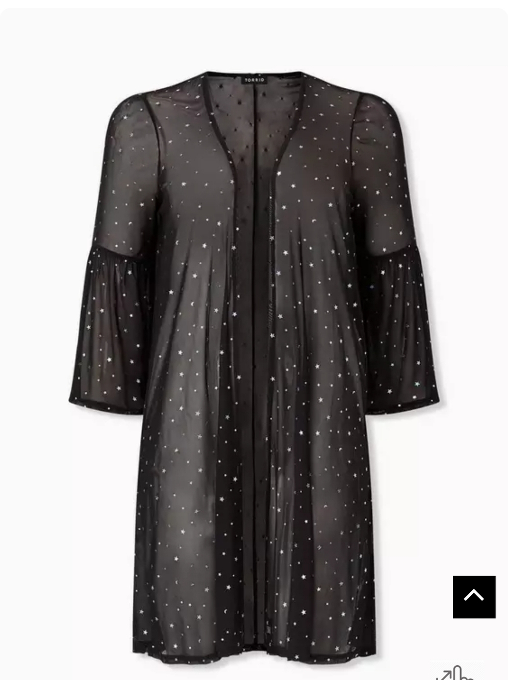 NWOT DEADSTOCK TORRID Black Mesh & Iridescent Star Bell Sleeve Longline Kimono - Picture 5 of 9
